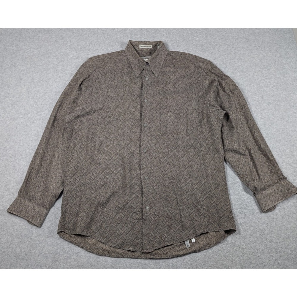 Jhane Barnes Men Shirt Medium Zig Zag Long Sleeve Collared Japan Cotton